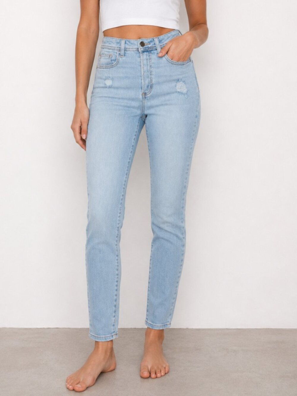 Cello Light Wash High Rise Skinny Jeans Distressed Button Fly Size 5/27